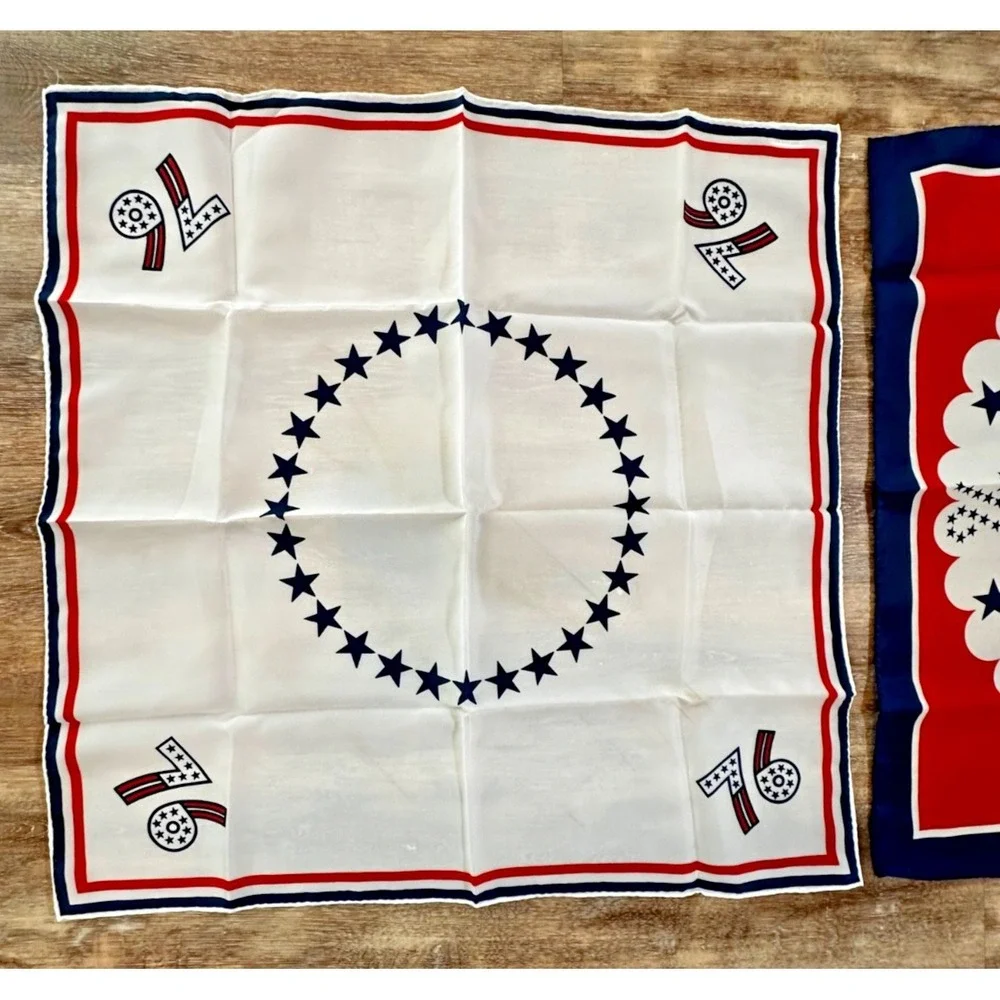 Vintage Nasharr Freres Scarf 1976 Bicentennial Square Red White Blue Set 2